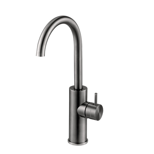 T1.12.1F.U Deck mounted washbasin mixer with swivel U spout and waste valve - PVD Gun Metal Chromed Brushed