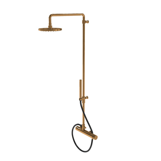 T1.41T Two-way thermostatic shower mixer with column, 200 mm head shower and hand shower - PVD Copper Polished