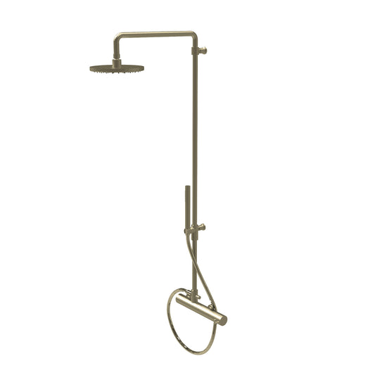 T1.41T Two-way thermostatic shower mixer with column, 200 mm head shower and hand shower - Brass Brushed