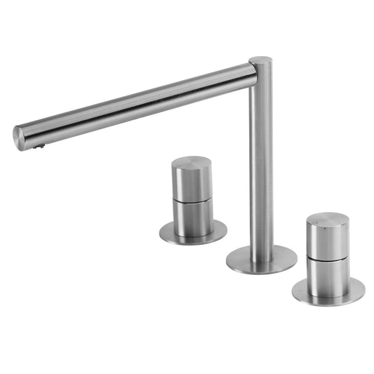 T7.12.3F Three-hole deck mounted washbasin mixer with waste valve - Stainless Steel Brushed