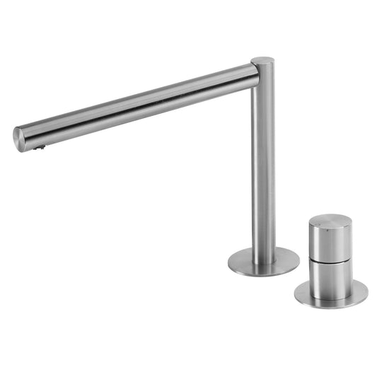 T7.12 Two-hole deck mounted washbasin mixer with waste valve - Stainless Steel Brushed