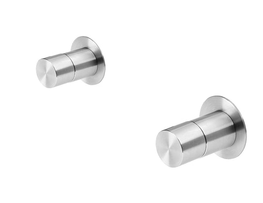 T7.16.3F.E.SB Three-hole concealed washbasin mixer - external part with round plate and waste valve (without spout ) - Stainless Steel Brushed